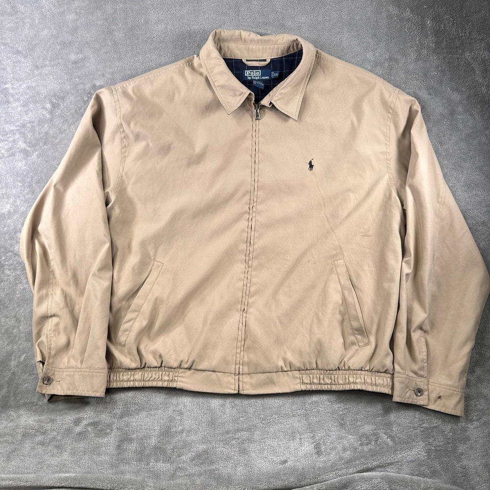 Vintage Polo Ralph Lauren Jacket Mens XXL Tan Bi-Swing Windbreaker Jacket